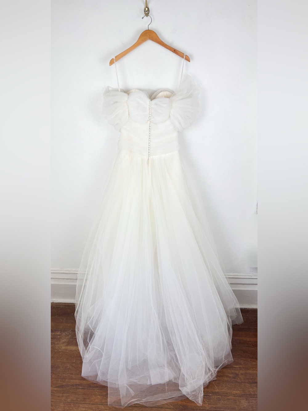 Vintage Oscar de la Renta Ivory Tulle Strapless Wedding Gown Sz S - Picture 15 of 16